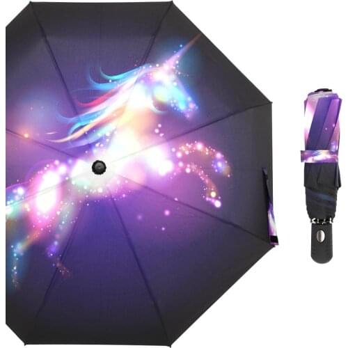 Creative Unicorn Automatic Umbrella Rain Women 3Folding Men Durable Strong Colourful Umbrellas Kids Rainy Sunny Fashion Umbrella
