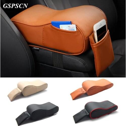 GSPSCN Universal Car Armrest Box Mats Memory Cotton PU Leather Auto Armrests Covers Pad with Cards Phone Pockets For VW/BMW/Fox