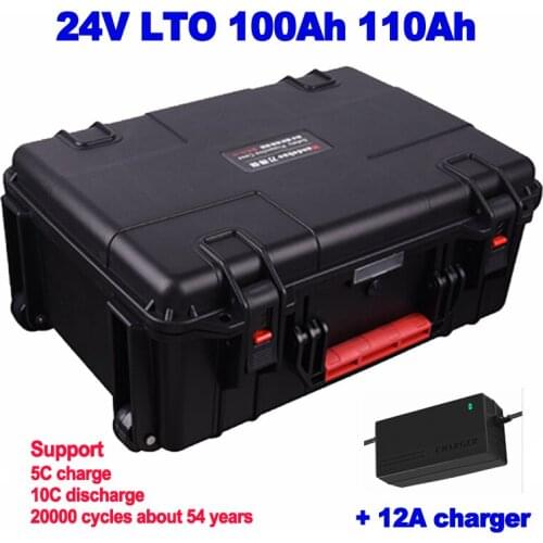 Waterproof LTO 24V 100ah 110ah Lithium titanate battery 20000 cycles for forklift AGV satellite UPS RV EV thrust + 10A charger
