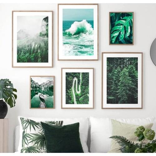 Green Sea Mountain Forest Plant Wall Art Canvas Painting Nordic Posters And Prints Landscape Wall Pictures For Living Room Decor