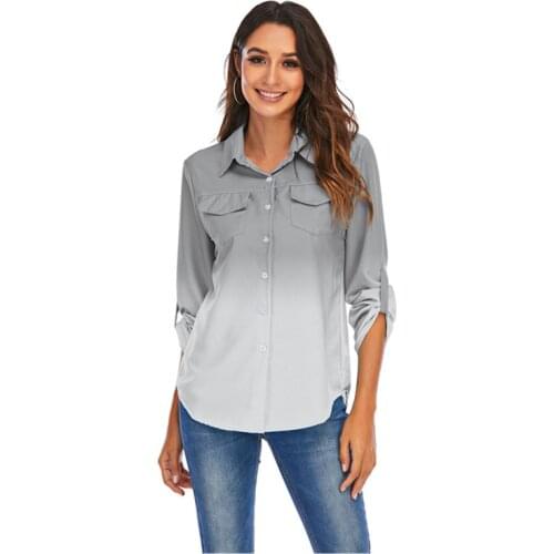 S-5XL Plus Size Gradient Print Women Blouses Long Sleeve Lapel Button Casual Shirts Fashion Ladies Chiffon Tops Spring 2021 New