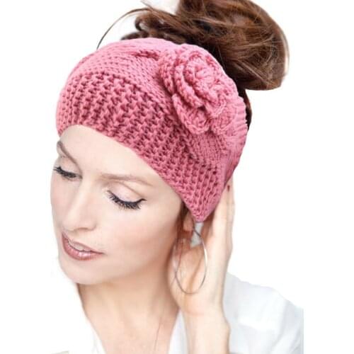 Women Winter Headband Flower Turban Headwrap Hairband for Girls Ear Warmer Knitted Bandanas Hair Accessories Headwear