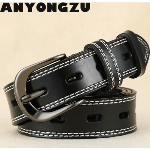Women Really cowhide Belt Hollow Leather Needle Buckle Fashionable And Versatile Retro Leisure Decoration Jeans White Black Red