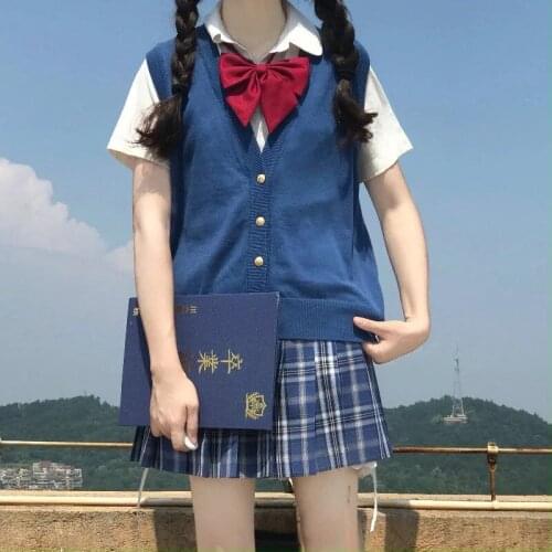 Women Vest Sweater Single Breasted V-Neck Top Autumn Winter New Solid Color College style Casual Loose Sleeveless Knitted Tank