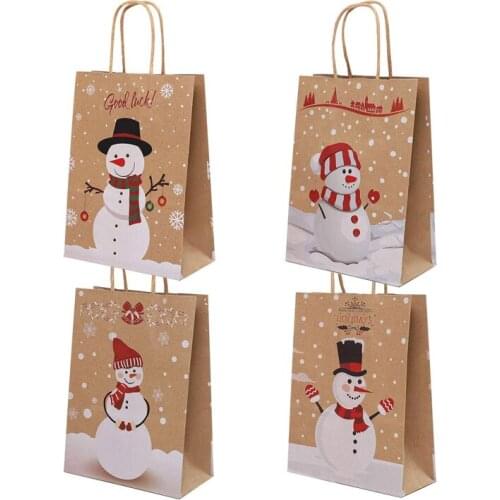1Pcs Christmas Kraft Paper Bags Candy Box Goodies Bags Christmas Packaging Sweets Popcorn Box Gift Paper Bags Party Supplies