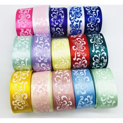 5yards 25MM Polyester Ribbon Printing Flower Satin Ribbon For Hair Bow Party Christmas Wedding Decoration DIY Gift Wrapping