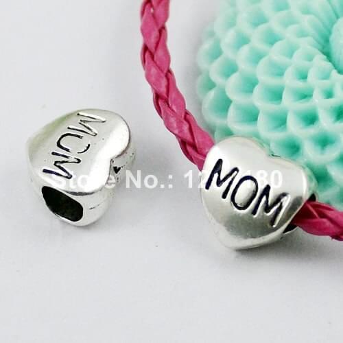 50pcs/lot Wholesale Tibetan Silver Big hole Heart Bead Fit For European Bracelets DIY-Accessory Hole:5mm (K00248)