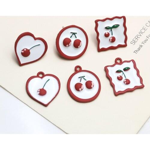 6pcs Cute red spray paint cherry geometric pendant stud Earrings For Women Girls white fungus nails diy jewelry accessories