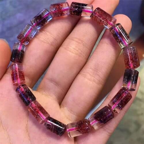 7mm Genuine Natural Lepidocrocite Quartz Red Super 7 Crystal Bracelets Women Lady Stretch Crystal Barrel Bead Bracelet AAAAA