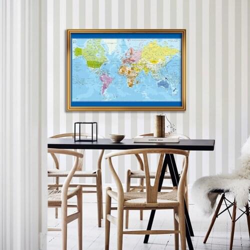 84*59cm The World Political Map In French Canvas Painting Retro Wall Art Poster School Supplies Living Room Home Decoration