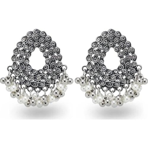 Afghan Jewellry Water Drop Earrings for Women Full Rhinestone Hollow Pearl Statement Earring Oorbellen Boho Wedding Tribal Gif