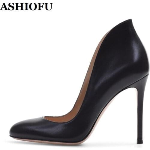ASHIOFU Handmade New Womens High Heels Pumps Slip-on Simple Style Party Prom Dress Shoes Evening Club Fashion Pumps Court Shoes