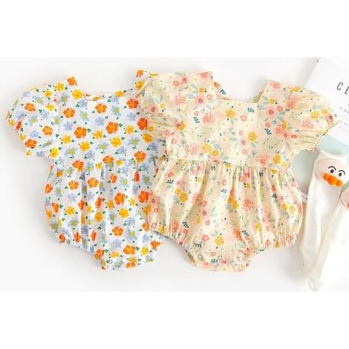 Baby Flower Print Bodysuits Infant Girl Summer Short Sleeve Princess Jumpsuit Newborn Baby Girl Clothes Kids Toddler Onesie 1 2