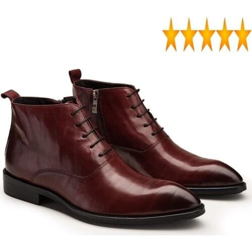 Style Pointed Toe Genuine England Leather Men Spring Autumn Brand Lace Up Zipper Work Shoes Man Fashion Boots Buty