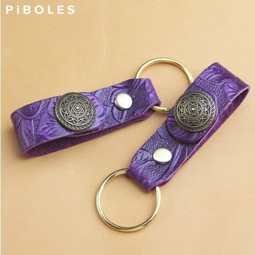 Genuine Leather Keychain DIY Pendant Key Ring Cow Leather Key Chain Holder Handmade Car Keyring For Men Women Keyfob