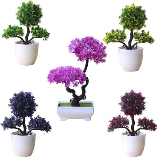 Home Decor 1PC Welcoming Pine Bonsai Simulation Decorative flowers and Wreaths Artificial Flowers Fake Green Pot Plants