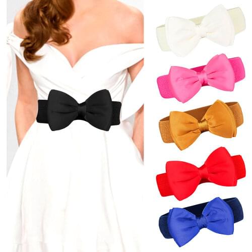 2019 Elegant Sweet Bow Elastic cummerbunds Wide Stretch dress Waistband Belt women girl Girls Apparel Accessories satin bow belt