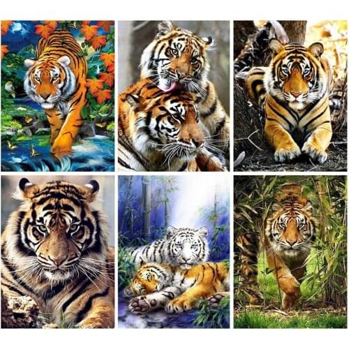 GATYZTORY Paint By Number Tiger Oil Painting Art DIY Coloring By Number Door Animal Kits Modern Wall Artworks