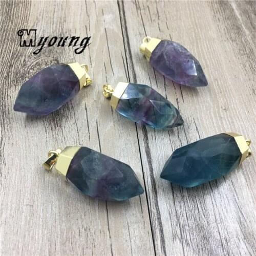 Bullet Shape Faceted Fluorite Quartz Spot Pendants, Crystal Chlorophane Point Charms MY1783