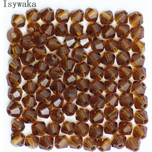 Isywaka Sale Coffee Colors 100pcs 4mm Bicone Austria Crystal Beads charm Glass Beads Loose Spacer Bead for DIY Jewelry Making