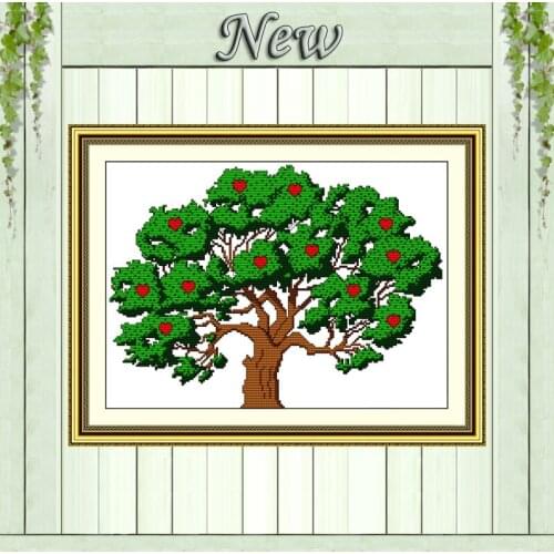 Heart tree plant Chinese mascot Money painting Counted Print on canvas DMC 11CT 14CT Cross Stitch kits needlework Sets embroider