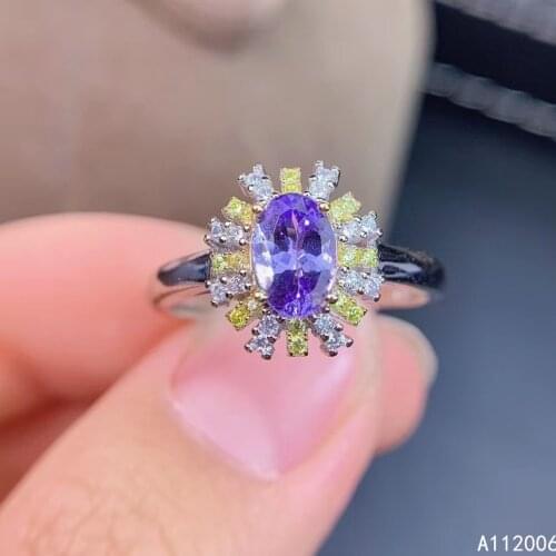 KJJEAXCMY fine jewelry 925 sterling silver inlaid natural Tanzanite ring delicate new female gemstone ring luxury support test