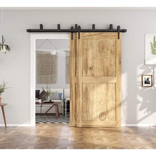 HACCER Arrow Shape 4-16FT Sliding Barn Door Hardware Kit Bypass Door Hardware for Interior Double Door 4-16FT