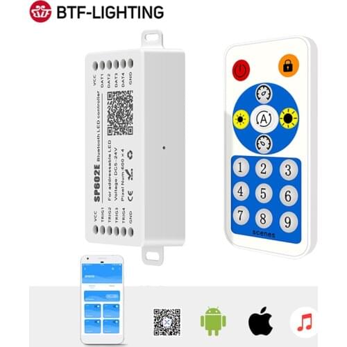 SP602E 4 CH Signal Output WS2812B Music Controller Built In Mic WS2811 WS2815 LED Light Strip Bluetooth App IOS Android DC5V-24V