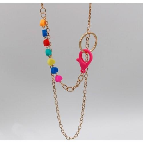 Colorful Boho Necklace For Women Sweet Heart Acrylic Beads Gold Metal Chain Hoop Lock Layered Bohemian Cute Fashion Style 202180
