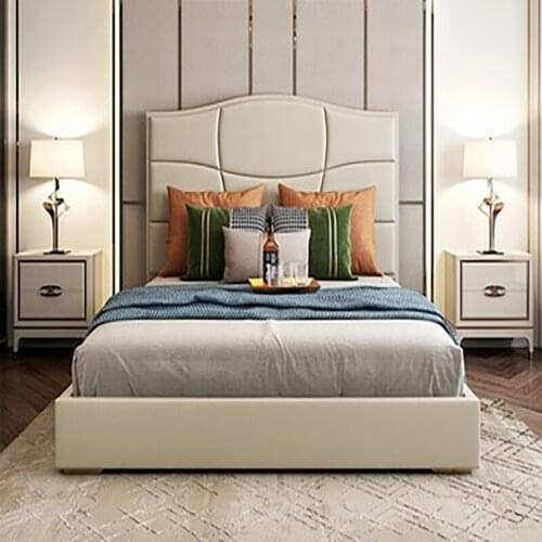 Italian style light luxury leather big bed, modern minimalist princess bed, American double bed 1.8m wedding bed, guest master