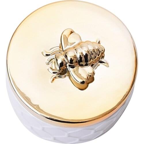 Cute Bee Lid Honeycomb Embossed Ceramic Charms Fashion Jewelry Storage