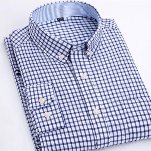 MACROSEA Mens Dress Oxford Shirts Spring&Autumn Plaid\Striped Smart Casual Shirts Male Fashion Button-Down Collar Shirt