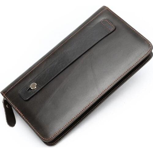 Man High Quality Vintage Genuine Leather Soft Wallet Zipper Card Purse Practical Wallet Long Wallets