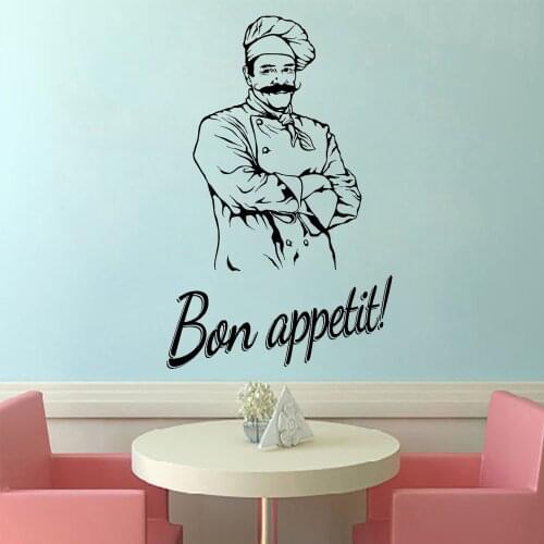 Chef Wall Stickers Cook Vinyl Decal Quote Bon Appetit Stickers Kitchen Decor Restaurant Wall Decoration Personalized Art Mural