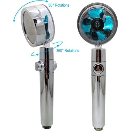 Shower Head Water Saving Flow 360 Degrees Rotating With Small Turbo Fan ABS Rain High Pressure spray Nozzle Bathroom Accessories