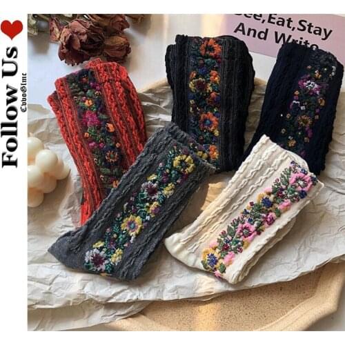 Retro Ethnic Style Handmade Floral Socks Woman Harajuku 2021 Forest Classic Hollow Tube Socks Designer Kawaii Cute Womens Socks