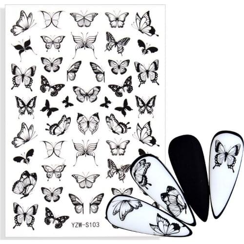 2021 New 3D Black Butterfly Nail Stickers Flower Blue Colorful Adhesive Decals for DIY Manicures Nail Art Decoration Accessories