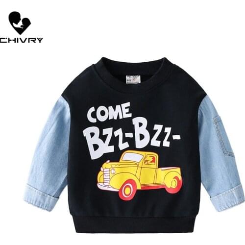 New 2021 Kids Spring Autumn Fashion Sweatshirt Boys Cartoon O-neck Denim Long Sleeve Pullover Tops Children Hoodies Sweatshirts