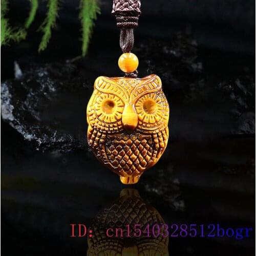 Tiger Eye Owl Pendant Natural Fashion Gifts Charm Amulet Jade Jewelry Gemstone Necklace Chinese Carved Jadeite