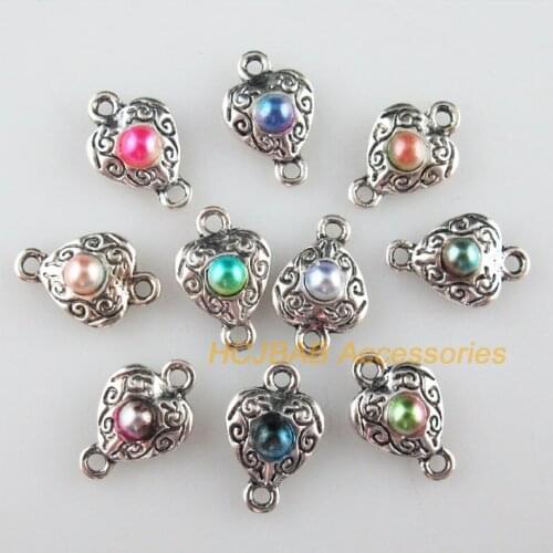 Fashion 20Pcs New Heart Charms Mixed Acrylic Flower Connectors Tibetan Silver Tone 10x15mm