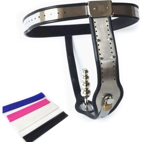 Stainless Steel Chastity Belts Adjustable Waist T-type Chastity Device with Anal Plugs Chastity Pants Sex Toys for Women G7-5-44