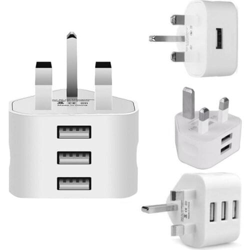 UK Plug Single USB Double USB 3USB Adapter Mains 3 Pin Plug USB Adaptor Wall Charger Travel Charging Cable 5V2 1A For Apple