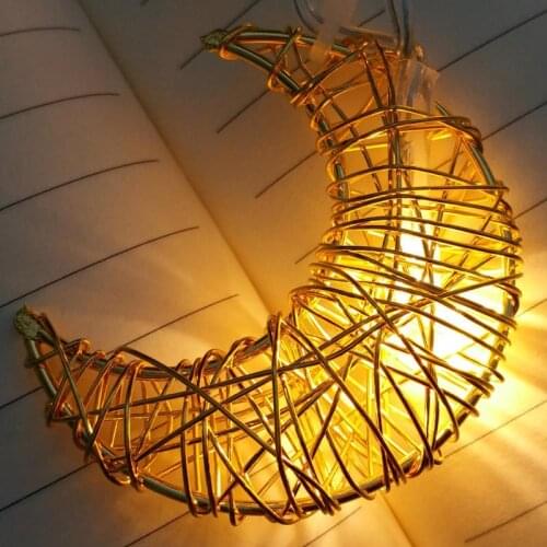 Handmade Wire Moon LED Light Eid al-Fitr Holiday Home Decoration Pendant String Light for Wall Window Tree Garden Kids Bedroom