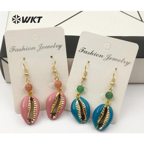 WKT WT-E510 Wholesale 5 Pieces Natural Shell Earrings With Beads And Gold Decoration Drop Earrings Ladies Exquisite Earring