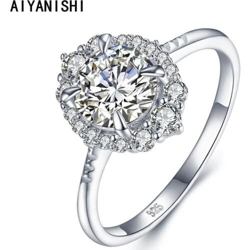 AIYANISHI 925 Sterling Silver Women Rings Halo Round Rings For Women Fine Silver Jewelry Engagement Wedding Girl Gifts