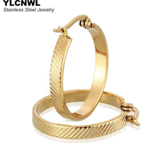 New Fashion Stainless Steel Gold Hoop Earring For Women Lady Round Golden Earrings Punk Party Vintage Jewelry Accessories