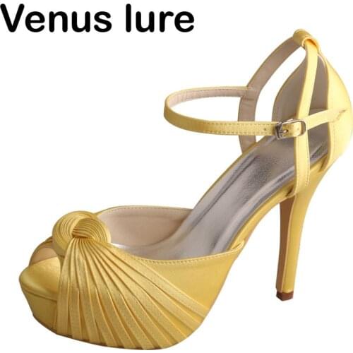 Platform Wedding Sandals for Women High Heel Yellow Bridal Shoes Custom Handmade