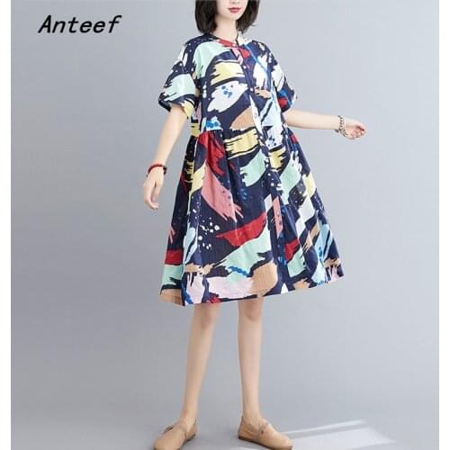 Short sleeve plus size cotton vintage dresses for women casual loose midi woman summer shirt dress elegant clothes 2021 sundress