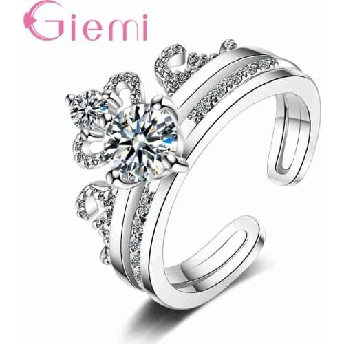 New Design Luxury 925 Sterling Silver Opened Rings For Women Wedding Engagement Crown Queen Anel Accessories