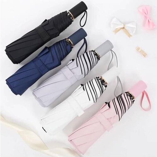 Korea Three Folding Umbrella Female Sun and UV Protection Sun Wind Resistant Fully-Automatic Umbrella Rain Women for Men B50